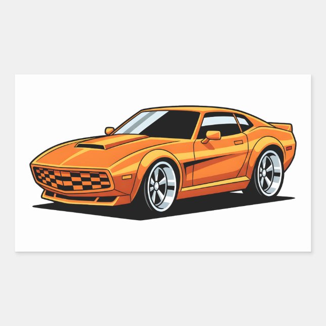 Orange Toon Vehicle Rechteckiger Aufkleber (Vorderseite)