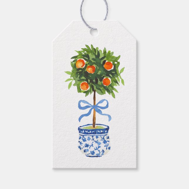 Orange Topiary Tree, Chinoiserie Custom Geschenkanhänger (Vorderseite)