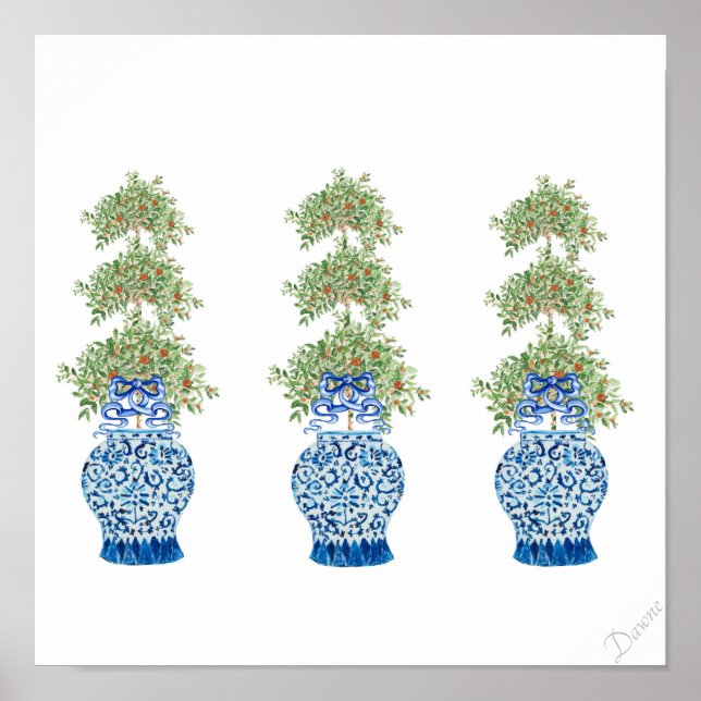 Orange Topiary Tree Ginger Jar Jars Art Print Poster (Vorne)