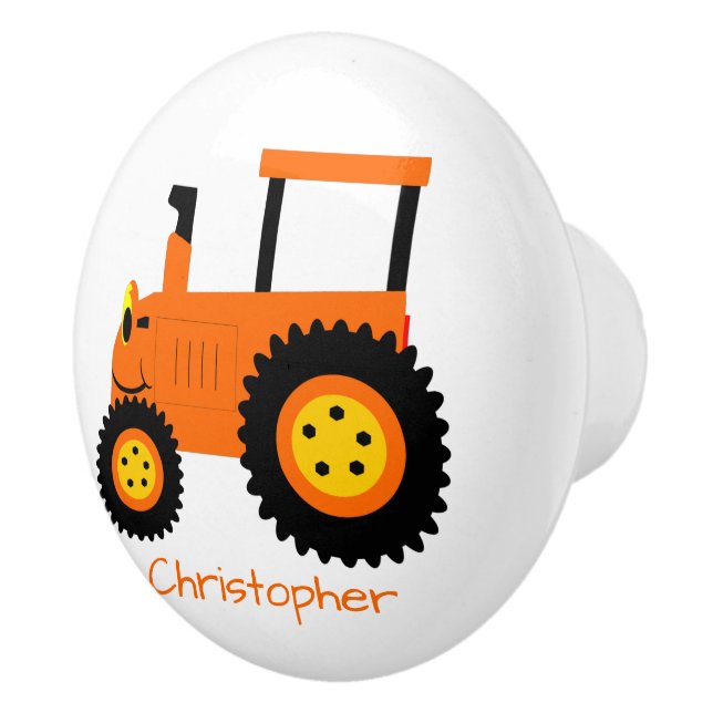 Orange Tractor Design Personalised Keramikknauf (Rechts)