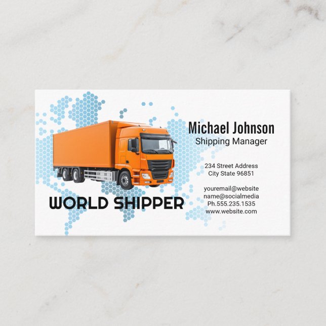 Orange Trailer Truck | Digitale Weltkarte Visitenkarte (Vorderseite)