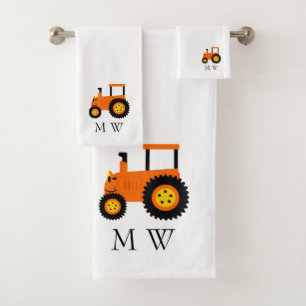 Orange Traktor Design Monogrammiert Badhandtuch Set