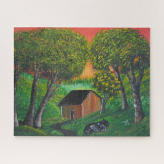 Orange Trapper Shack Wald Landschaft