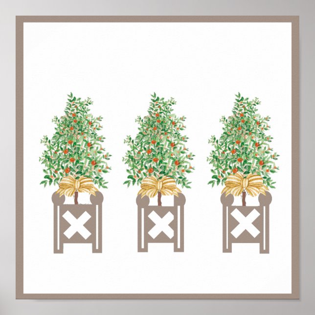 Orange tree Topiary Beige Chinoiserie Kunstdrucke Poster (Vorne)