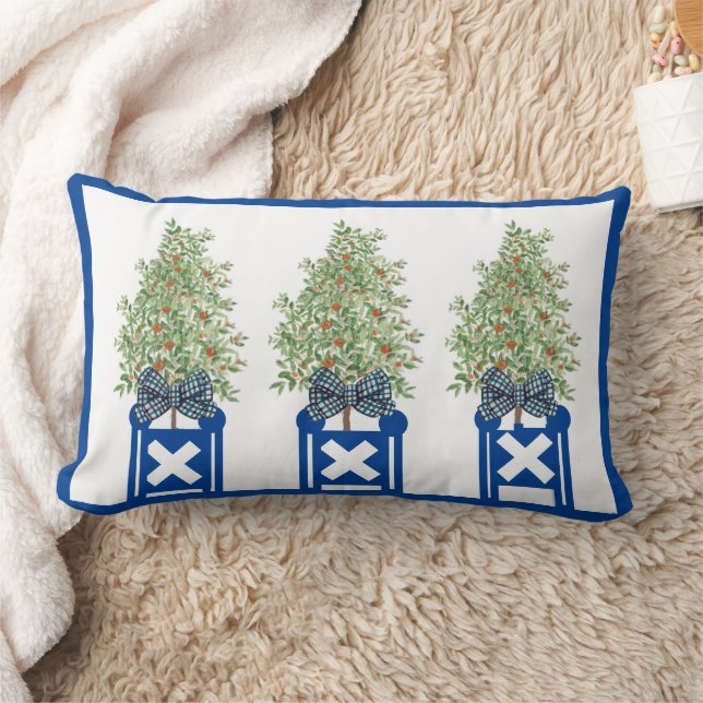 Orange tree Topiary Blue Chinoiserie Lendenkissen (Decke)