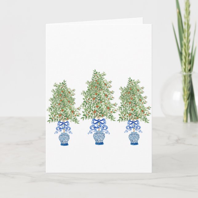 Orange Tree Topiary Blue Ginger Jar Jars Card Karte (Vorderseite)