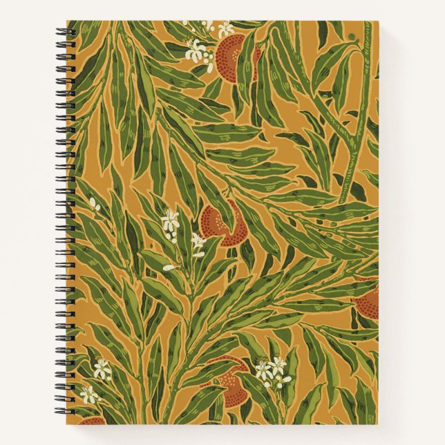 Orange Tree Vintage Tapete Muster Jugendstil Notizbuch (Vorderseite)