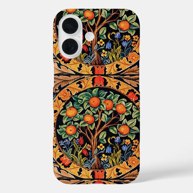 ORANGE TREM MIT GRÜNEN BLÄTTER, BLUME iPhone 16 HÜLLE (Rückseite)