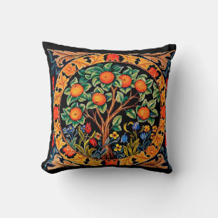 ORANGE TREM MIT GRÜNEN BLÄTTER, BLUME KISSEN