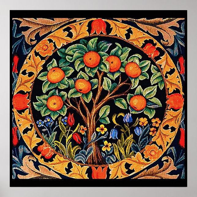 ORANGE TREM MIT GRÜNEN BLÄTTER, BLUME POSTER (Vorne)