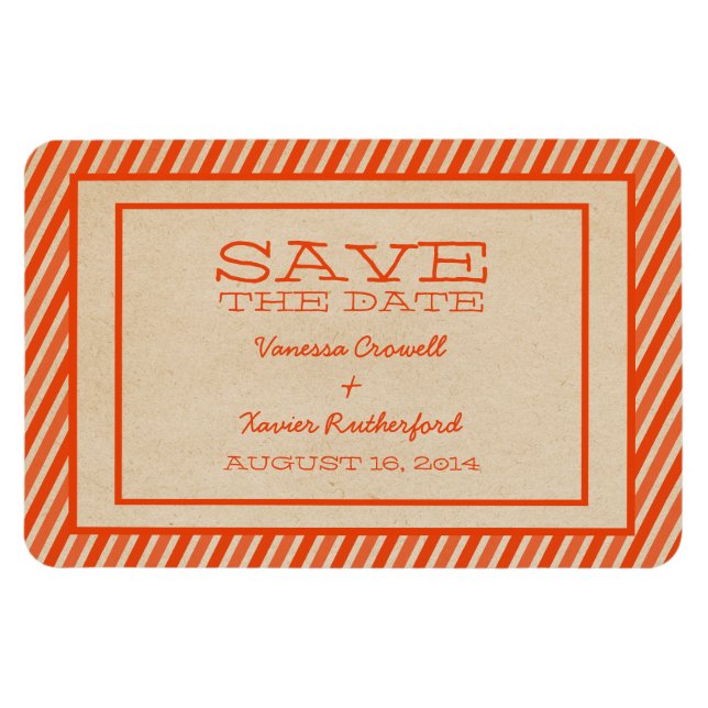 Orange trendy Stripes speichern das Datumsfenster Magnet (Horizontal)