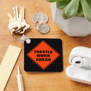Orange trestle work ahead road sign personalized  schlüsselanhänger
