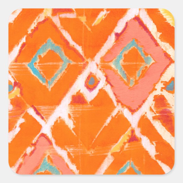 Orange Tribal II Quadratischer Aufkleber (Vorderseite)