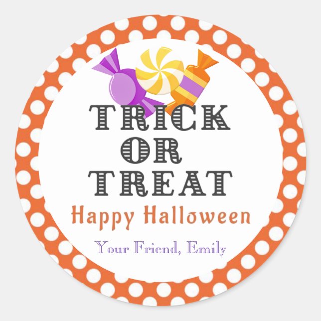 Orange Trick oder Treat Halloween Candy Gastgesche Runder Aufkleber (Vorderseite)