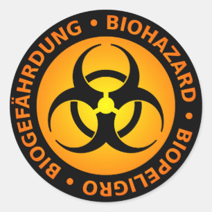 Orange Trilingual Biogefährdung Warning Runder Aufkleber