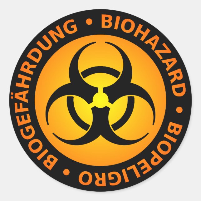 Orange Trilingual Biogefährdung Warning Runder Aufkleber (Vorderseite)