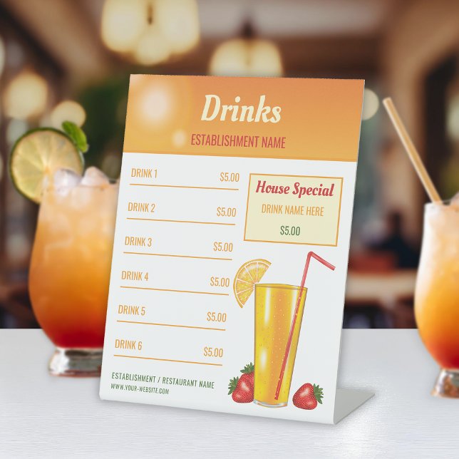Orange Tropical Drinks Menü für ein Bar oder Resta Sockelschild (Von Creator hochgeladen)