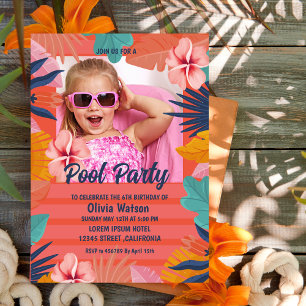 Orange Tropical Floral Aloha Luau Birthday Foto Einladung