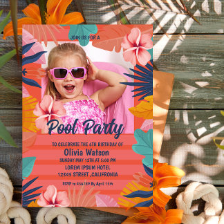 Orange Tropical Floral Aloha Luau Birthday Foto Einladung