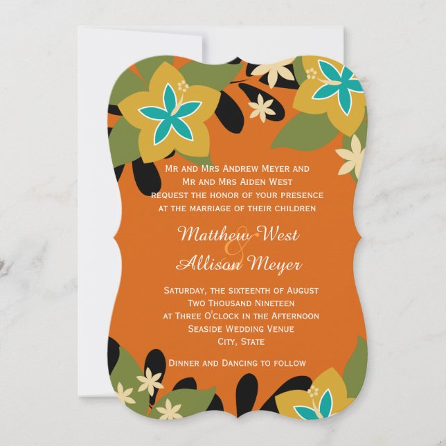 Orange Tropical Floral Wedding Einladung (Vorderseite)
