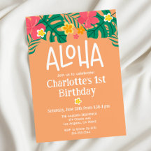 Orange tropical Luau Aloha Invitation Anniversaire