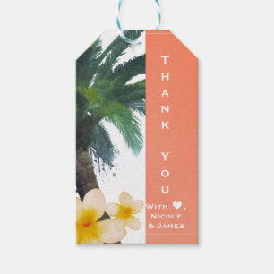 Orange Tropical Palm Tree & Plumeria Beach Party Geschenkanhänger