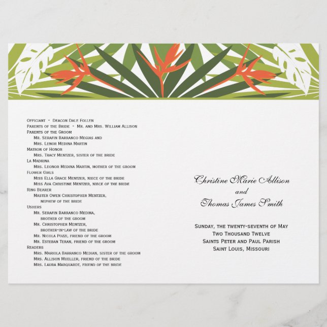 Orange Tropical Wedding Program (Vorderseite)