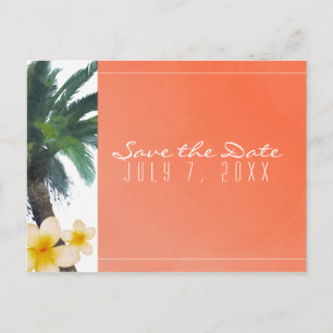 Orange-Tropischer-Palmbaum-&-Plumeria-Save-the-Dat Ankündigungspostkarte