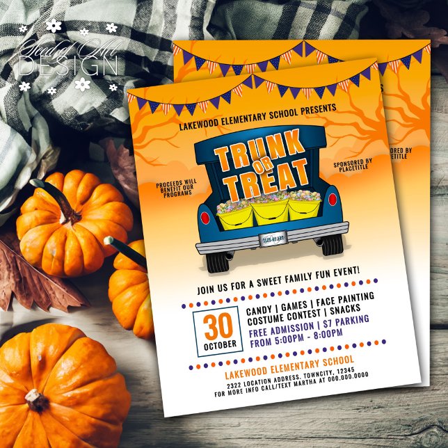 Orange Trunk oder Leckerei Car Trunk Halloween Eve Flyer (Von Creator hochgeladen)