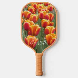 Orange Tulip Blooms mit Namen Floral Pickleball Schläger