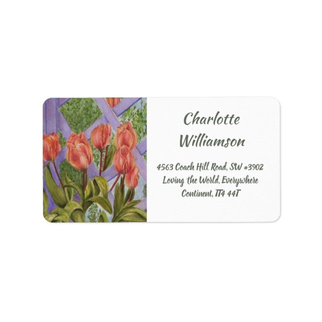 Orange Tulip-Blume in Aquarellfarbe Adressaufkleber (Vorne)