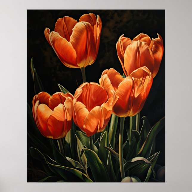 Orange Tulip Flowers Art Imprimer Poster (Devant)