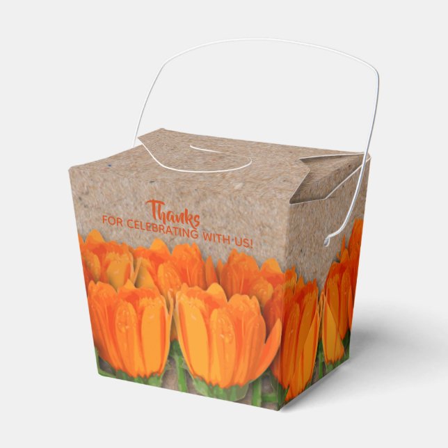 Orange Tulip on Kraft Take Out Style Favor Boxes Geschenkschachtel (Vorderseite)