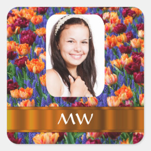 Orange tulip personalisiertes Foto Quadratischer Aufkleber