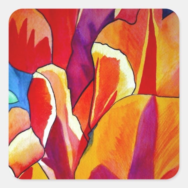 Orange Tulips Aquarellmalerei Blume Quadratischer Aufkleber (Vorderseite)
