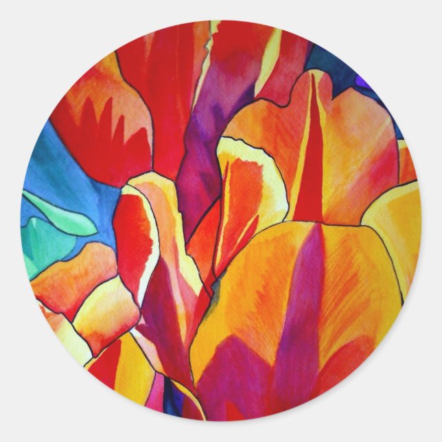 Orange Tulips Aquarellmalerei Blume Runder Aufkleber (Vorderseite)