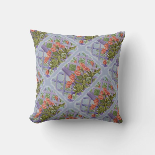 ORANGE TULIPS AVEC PURPLE LATTICE COUSSIN (Recto)