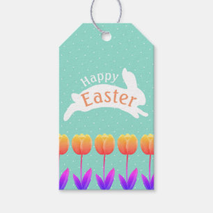 Orange Tulips & Bunny Happy Oster Geschenkanhänger