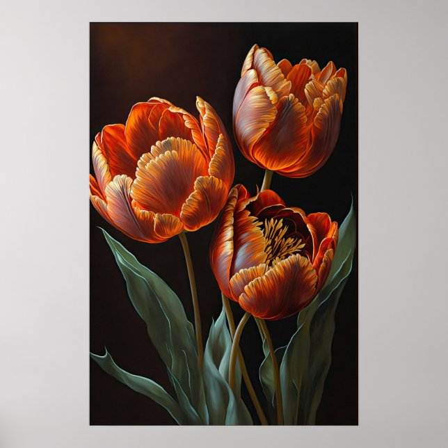 Orange Tulips Flower Art Imprimer Poster (Devant)