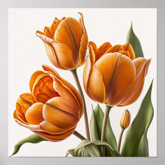 Orange Tulips Flower Art Imprimer Poster (Devant)