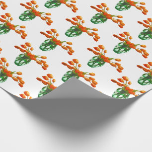Orange Tulips in Vase auf weißem Wellenpapier Geschenkpapier