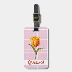 Orange Tulpe, Rosa Weiß Gitter, Benutzerdefiniert Gepäckanhänger