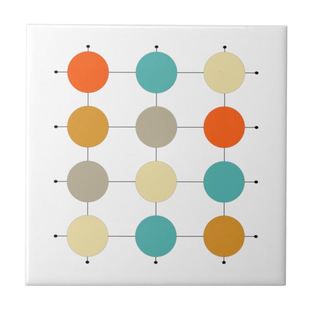 Orange Türkis Cream Circles Mid Century Fliese (Vorderseite)