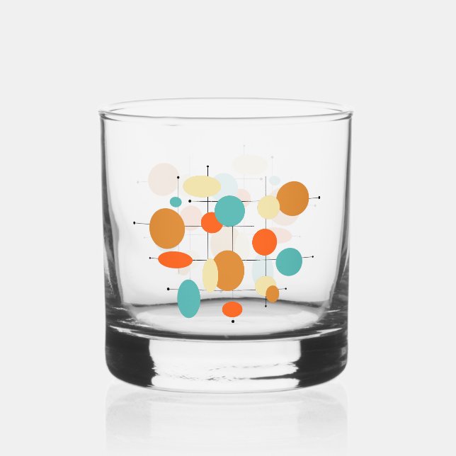 Orange Türkis Cream Circles Mid Century Whiskyglas (Vorderseite)