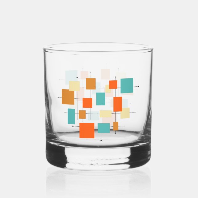 Orange Türkis Cream Square Mitte des Jahrhunderts Whiskyglas (Vorderseite)