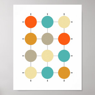 Orange Türkis Creme Beige Kreise auf Raster Poster