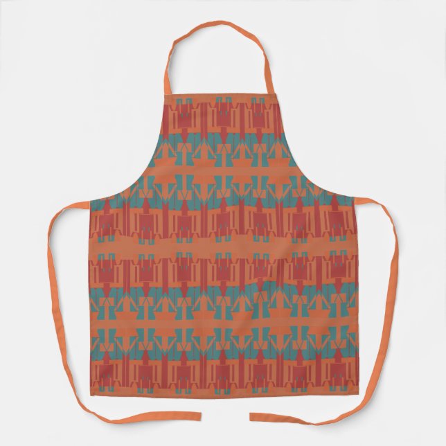Orange Türkis Dark Red Mediterranean Rows Motif Schürze (Vorderseite)