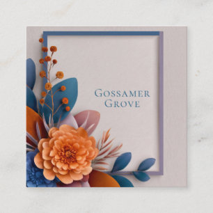 Orange Türkis Florales Papier Schnitt Geometrisch Quadratische Visitenkarte