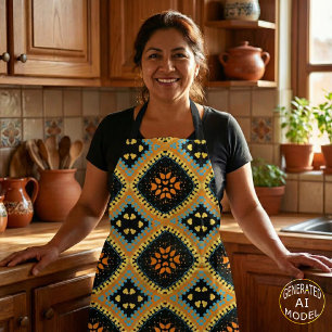 Orange Türkise Black Ethnic Boho Muster Schürze
