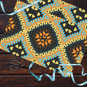 Orange Türkise Black Ethnic Boho Muster Seidenpapier